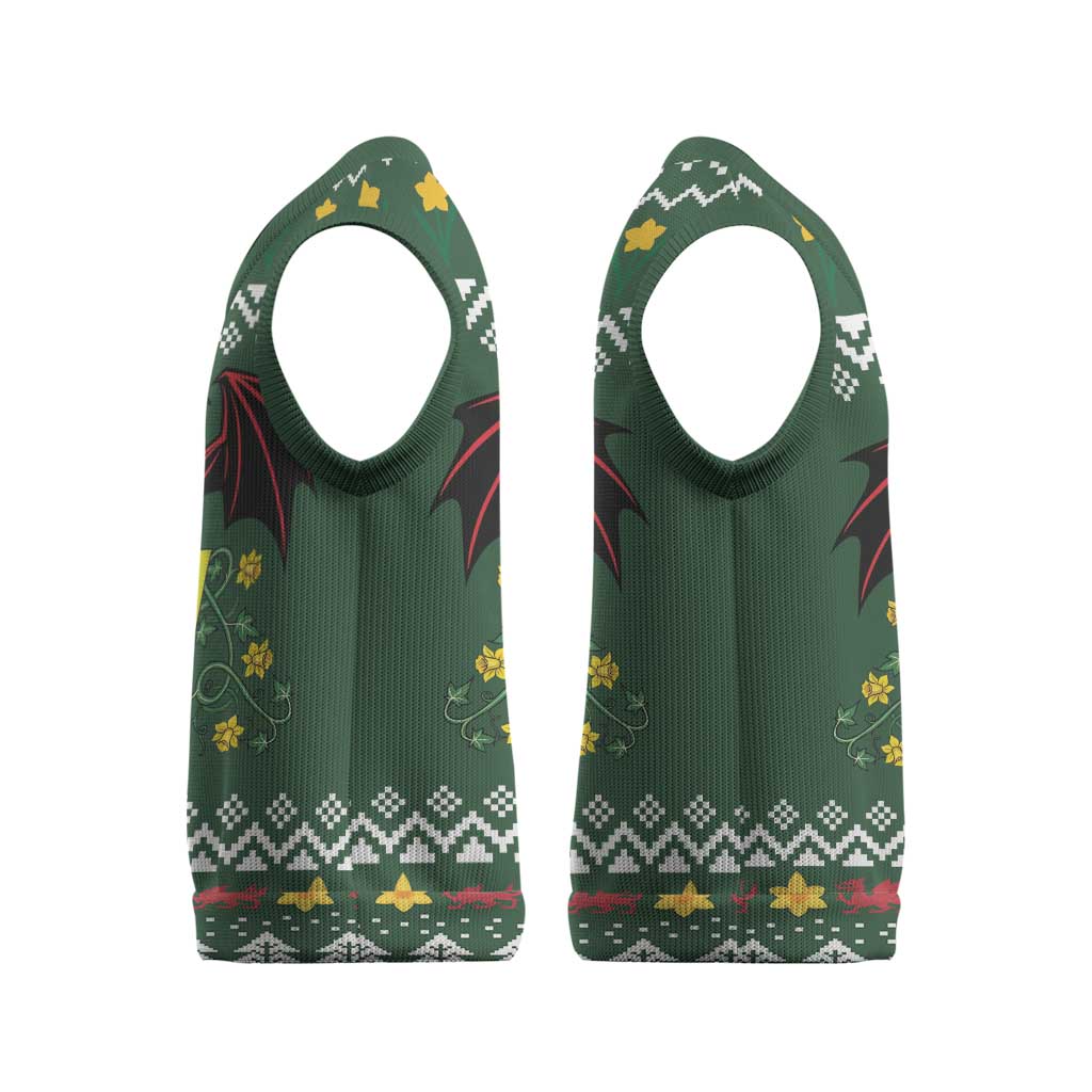 Glamorgan Wales Christmas Knitted V-Neck Vest Cymru Dragon And Daffodil - Wonder Print Shop