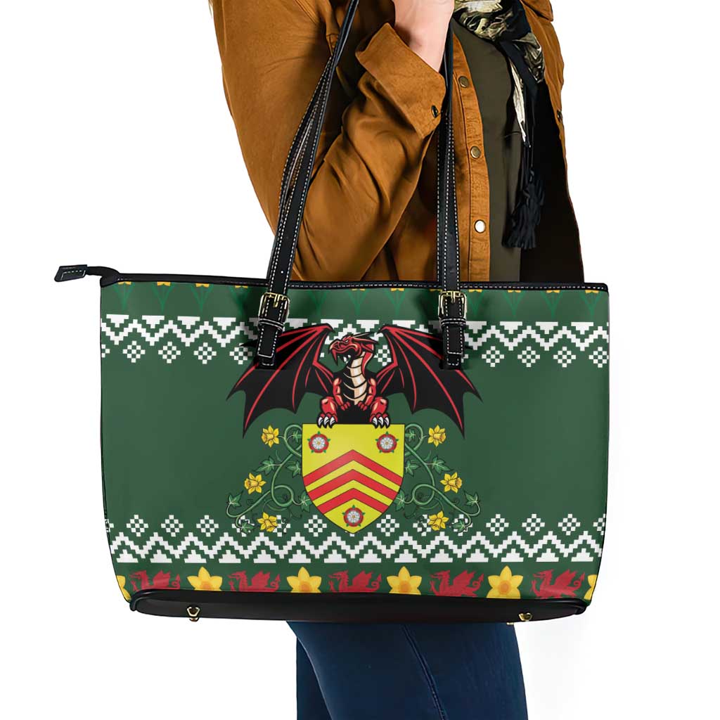 Glamorgan Wales Christmas Leather Tote Bag Cymru Dragon And Daffodil - Wonder Print Shop