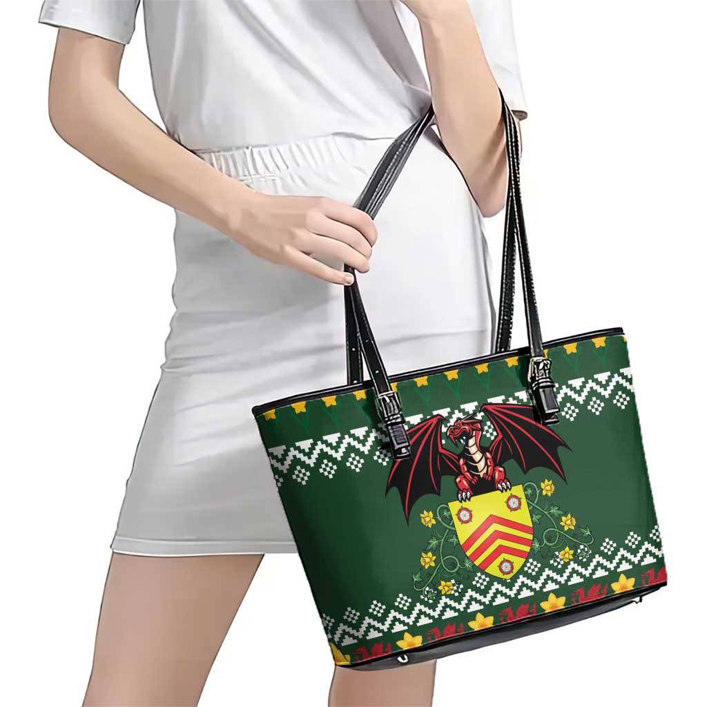 Glamorgan Wales Christmas Leather Tote Bag Cymru Dragon And Daffodil - Wonder Print Shop