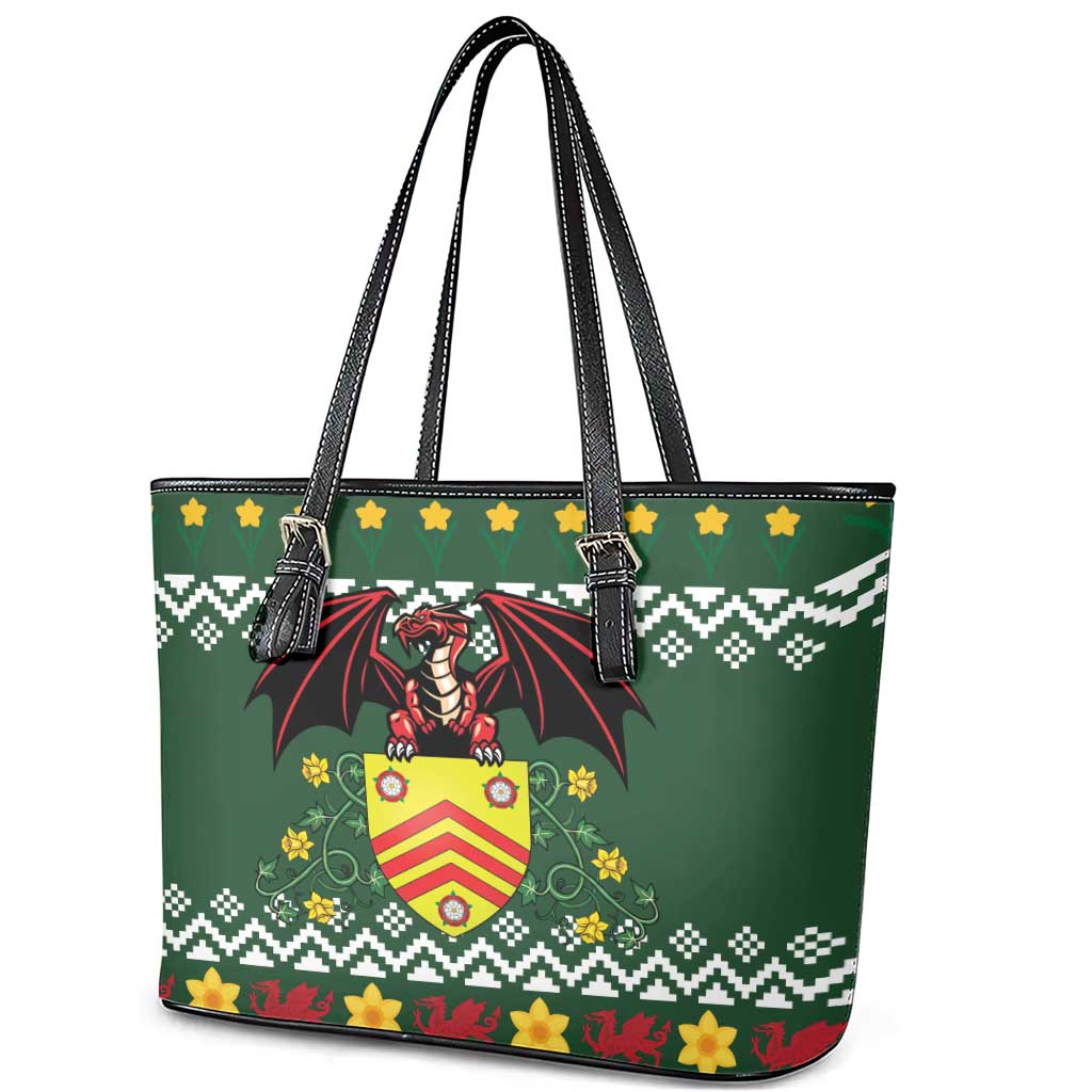 Glamorgan Wales Christmas Leather Tote Bag Cymru Dragon And Daffodil - Wonder Print Shop