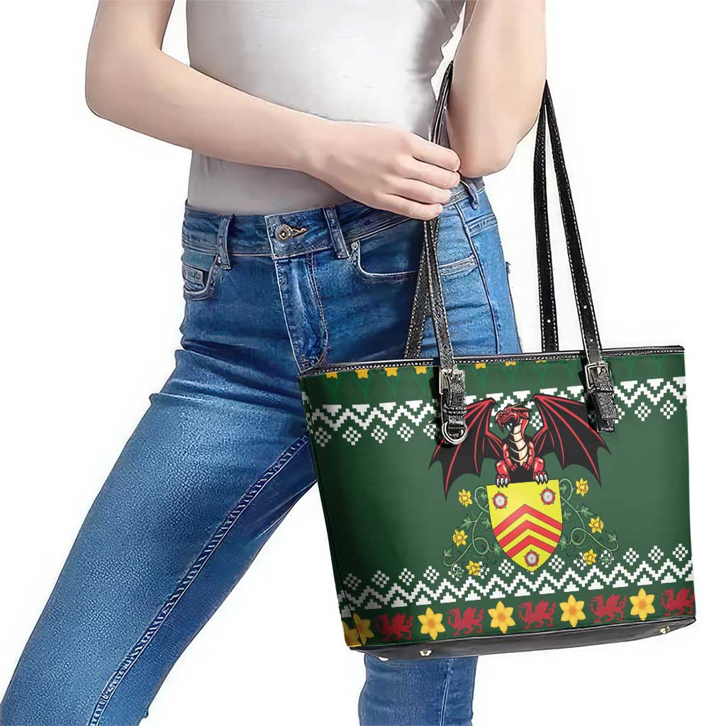 Glamorgan Wales Christmas Leather Tote Bag Cymru Dragon And Daffodil - Wonder Print Shop