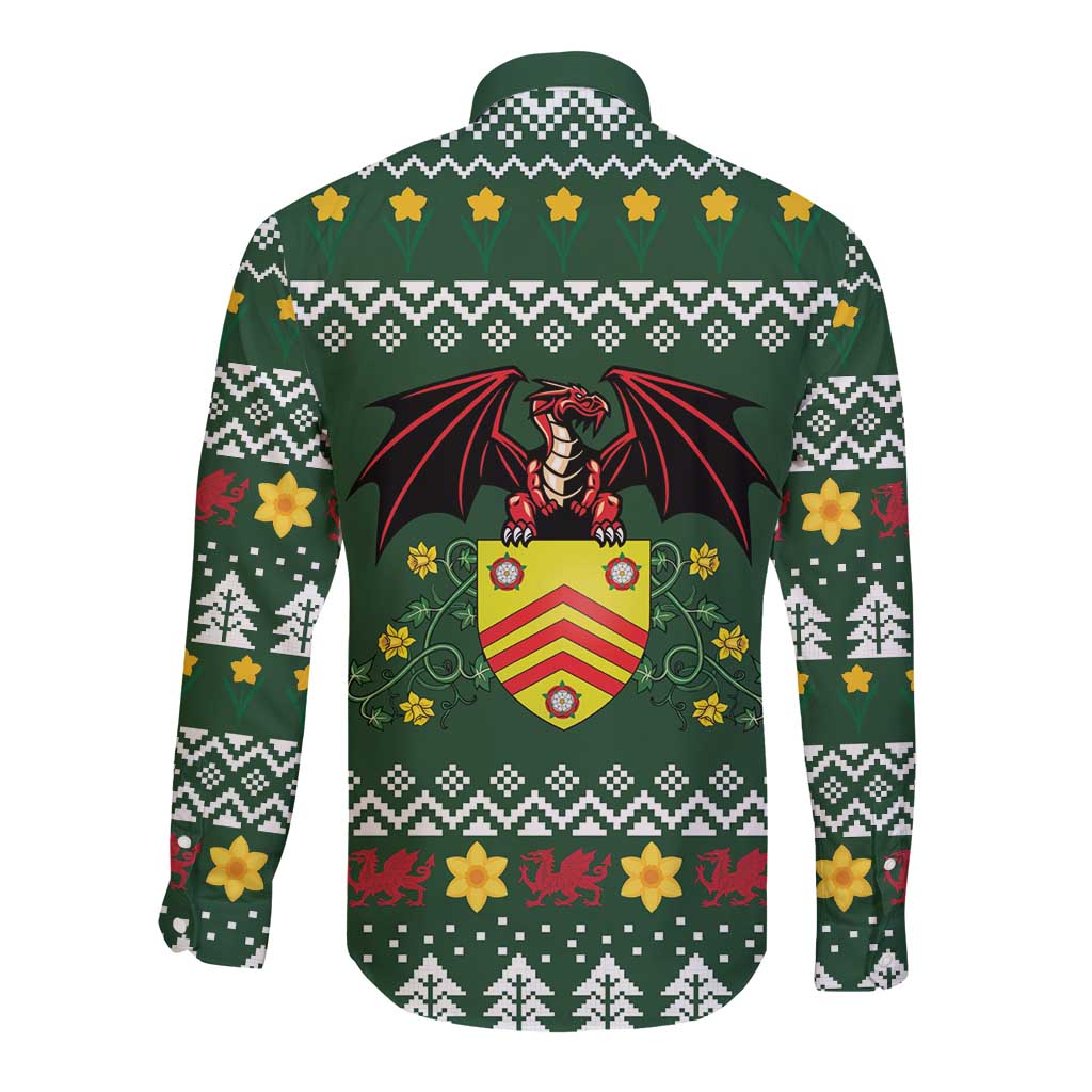 Glamorgan Wales Christmas Long Sleeve Button Shirt Cymru Dragon And Daffodil - Wonder Print Shop