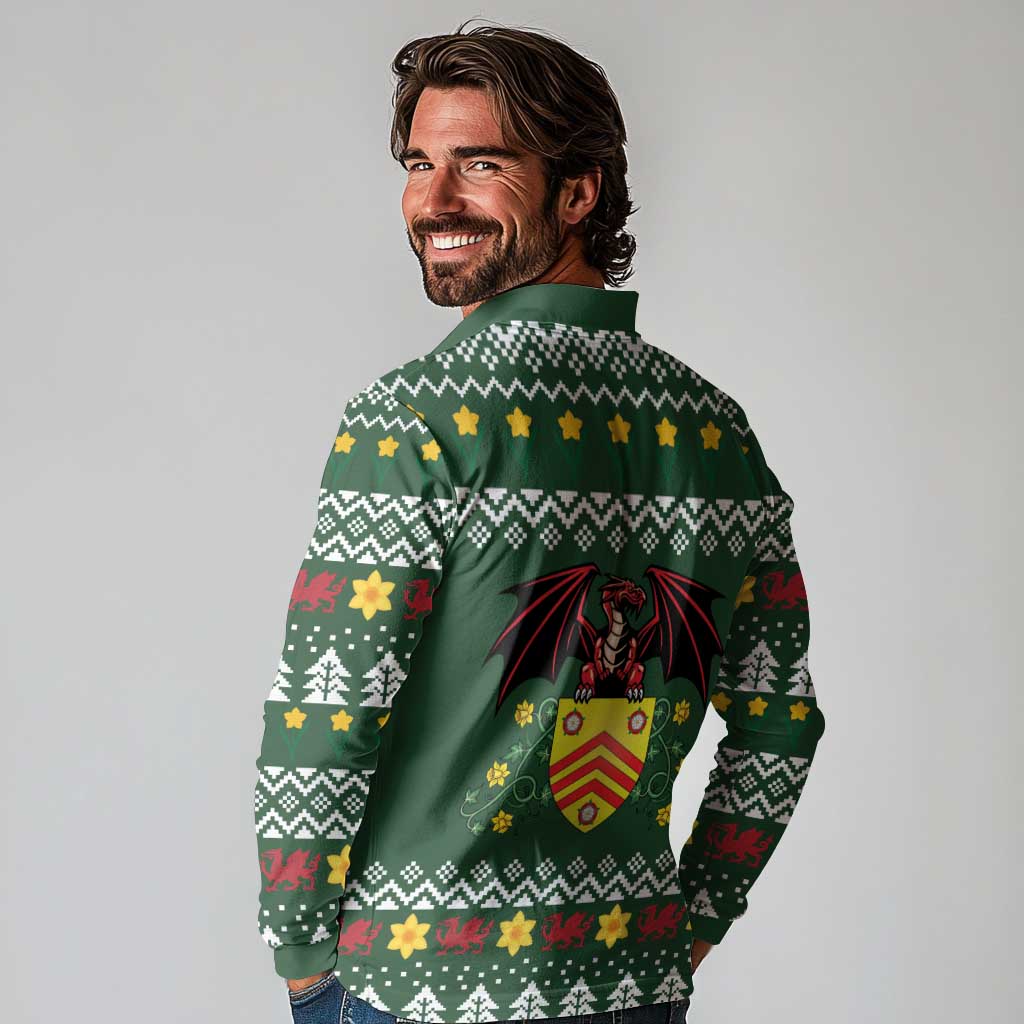 Glamorgan Wales Christmas Long Sleeve Polo Shirt Cymru Dragon And Daffodil - Wonder Print Shop