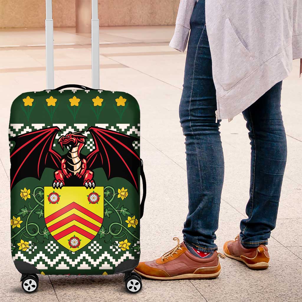 Glamorgan Wales Christmas Luggage Cover Cymru Dragon And Daffodil - Wonder Print Shop