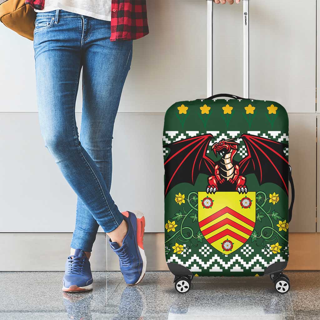 Glamorgan Wales Christmas Luggage Cover Cymru Dragon And Daffodil - Wonder Print Shop
