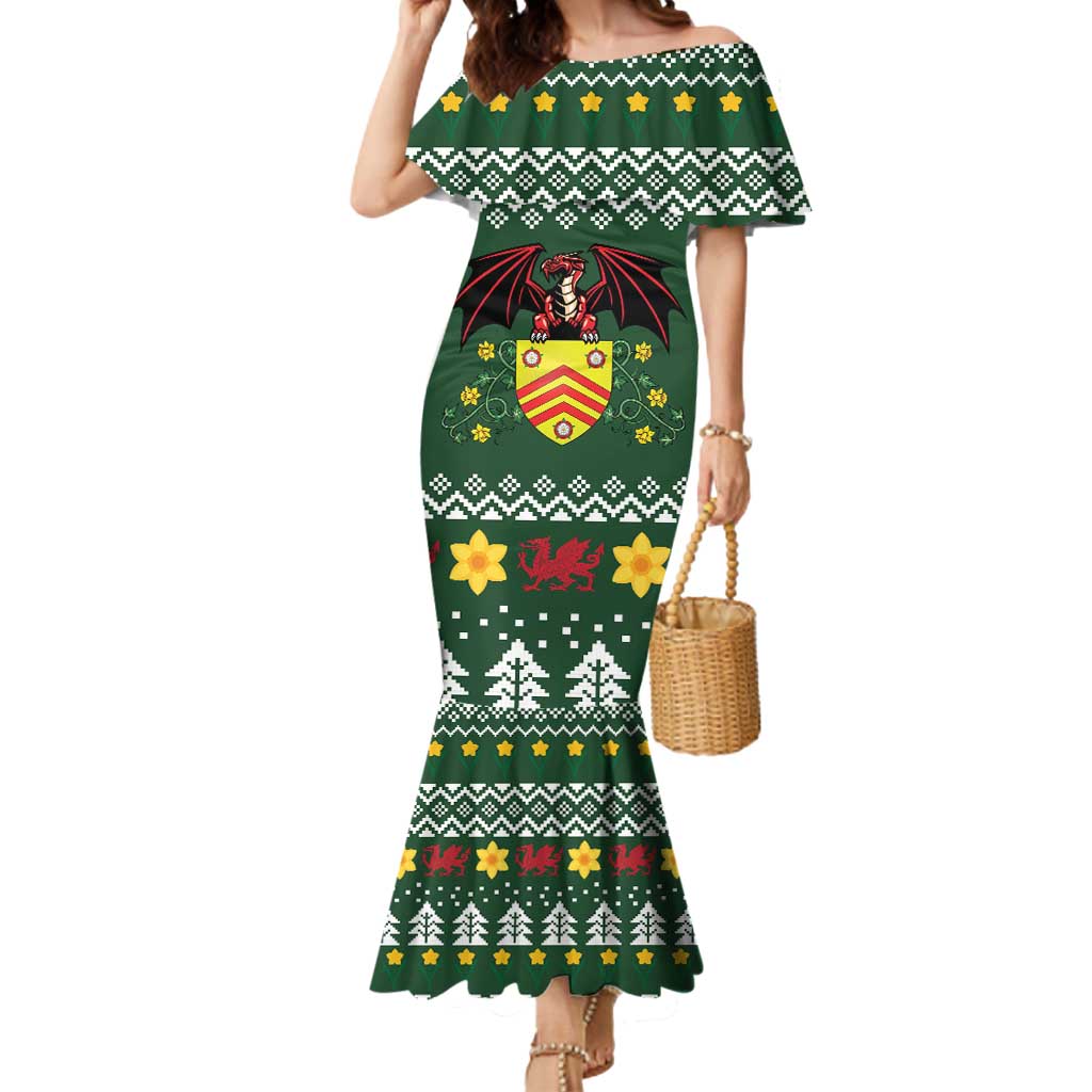 Glamorgan Wales Christmas Mermaid Dress Cymru Dragon And Daffodil - Wonder Print Shop