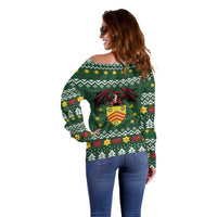 Glamorgan Wales Christmas Off Shoulder Sweater Cymru Dragon And Daffodil - Wonder Print Shop