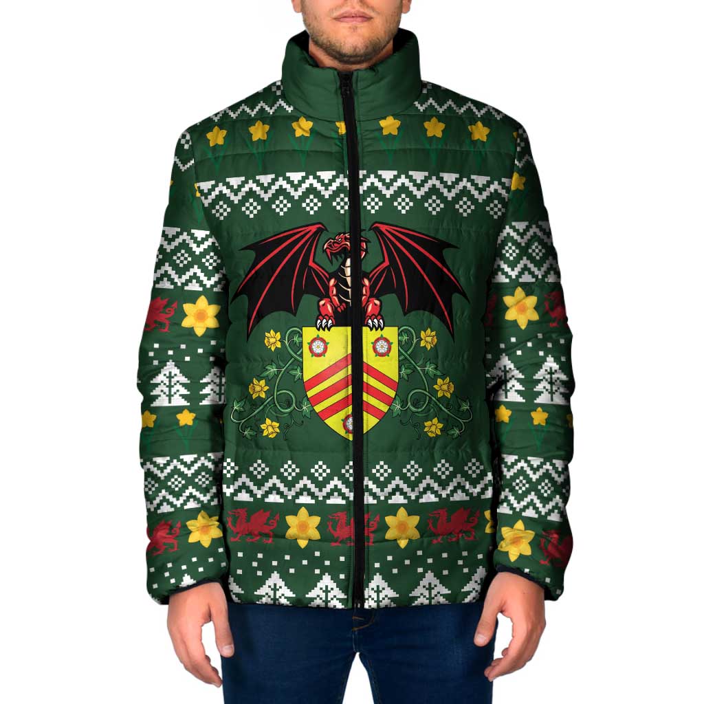 Glamorgan Wales Christmas Padded Jacket Cymru Dragon And Daffodil - Wonder Print Shop