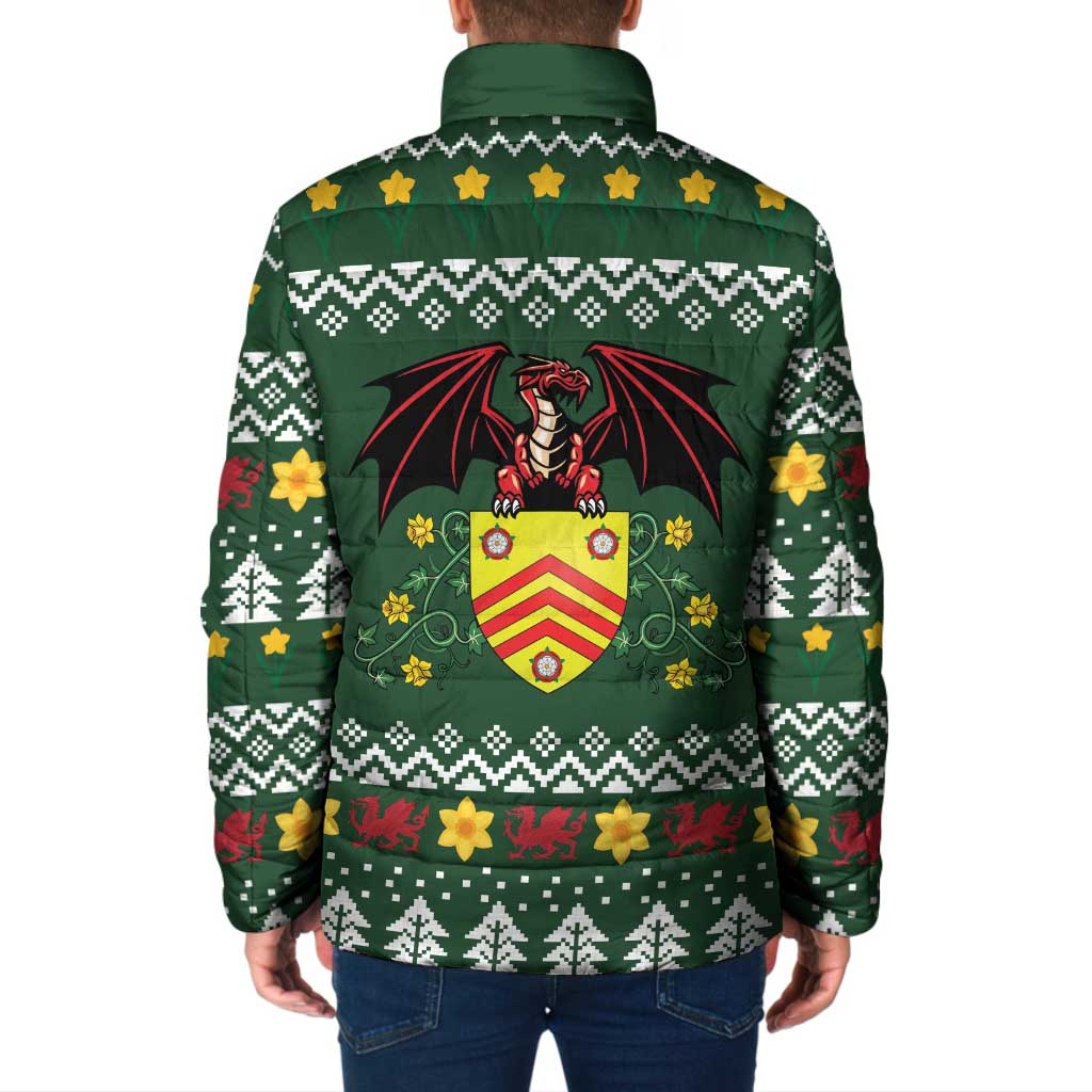 Glamorgan Wales Christmas Padded Jacket Cymru Dragon And Daffodil - Wonder Print Shop
