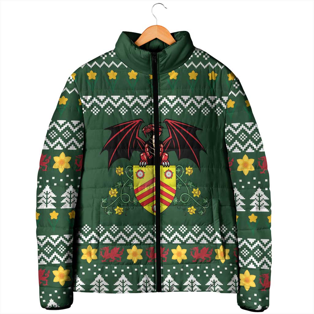 Glamorgan Wales Christmas Padded Jacket Cymru Dragon And Daffodil - Wonder Print Shop