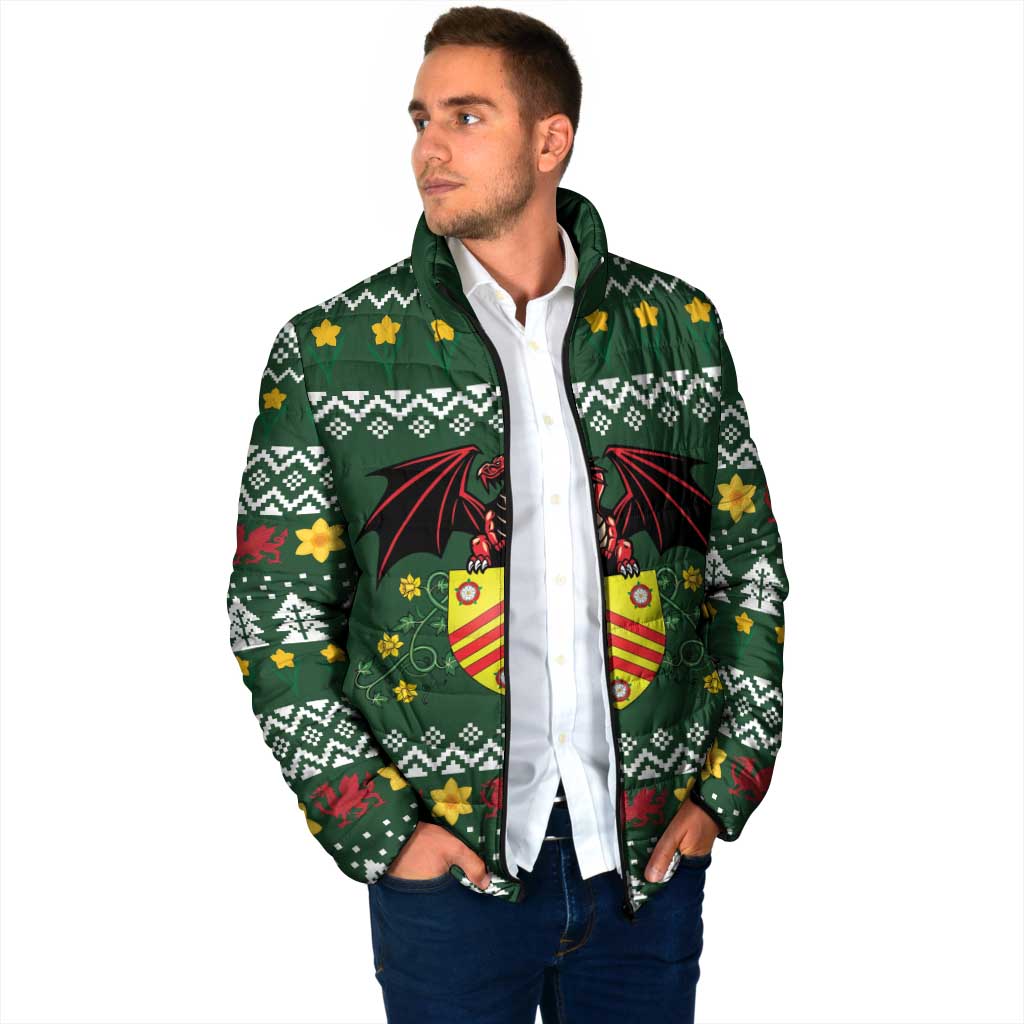 Glamorgan Wales Christmas Padded Jacket Cymru Dragon And Daffodil - Wonder Print Shop