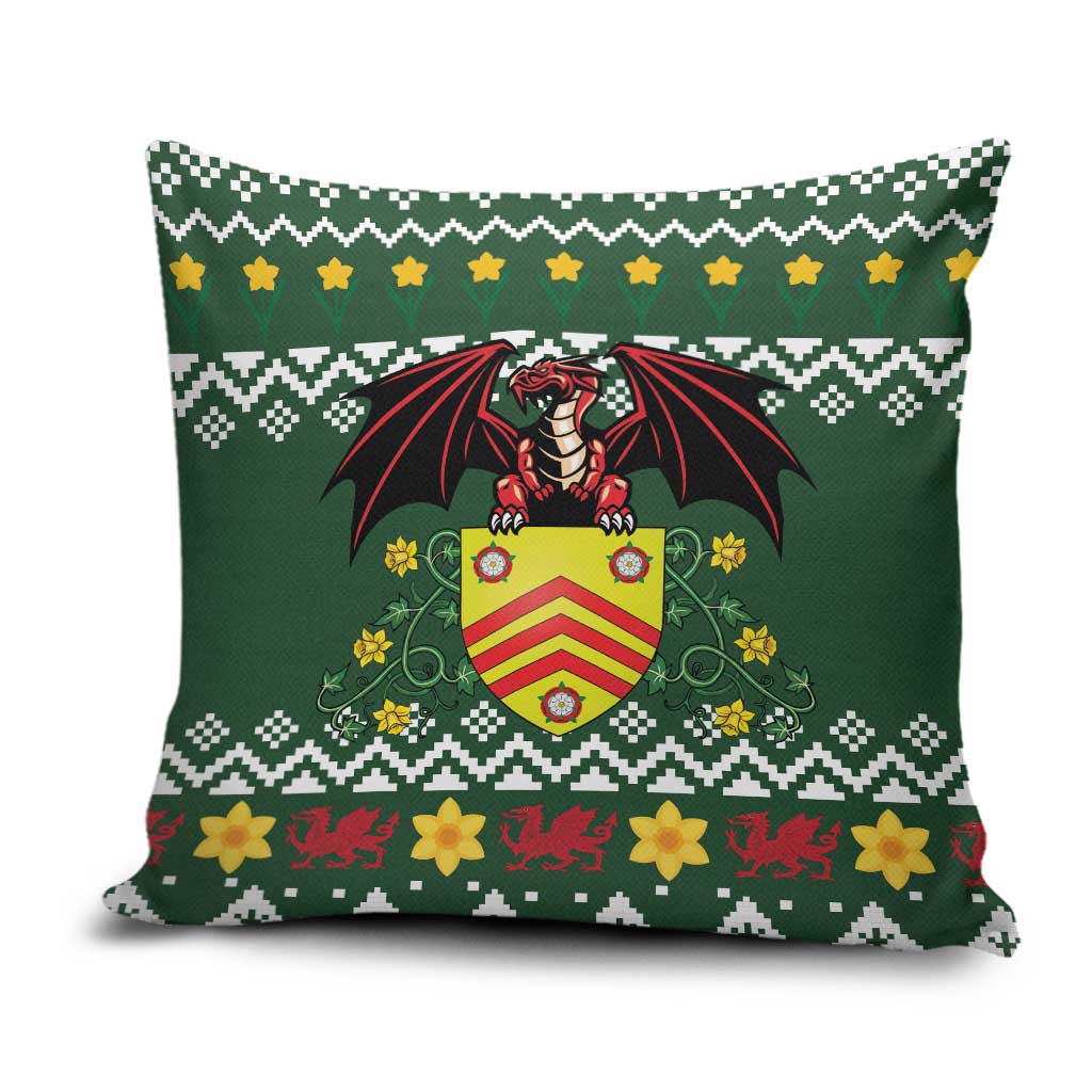 Glamorgan Wales Christmas Pillow Cover Cymru Dragon And Daffodil - Wonder Print Shop