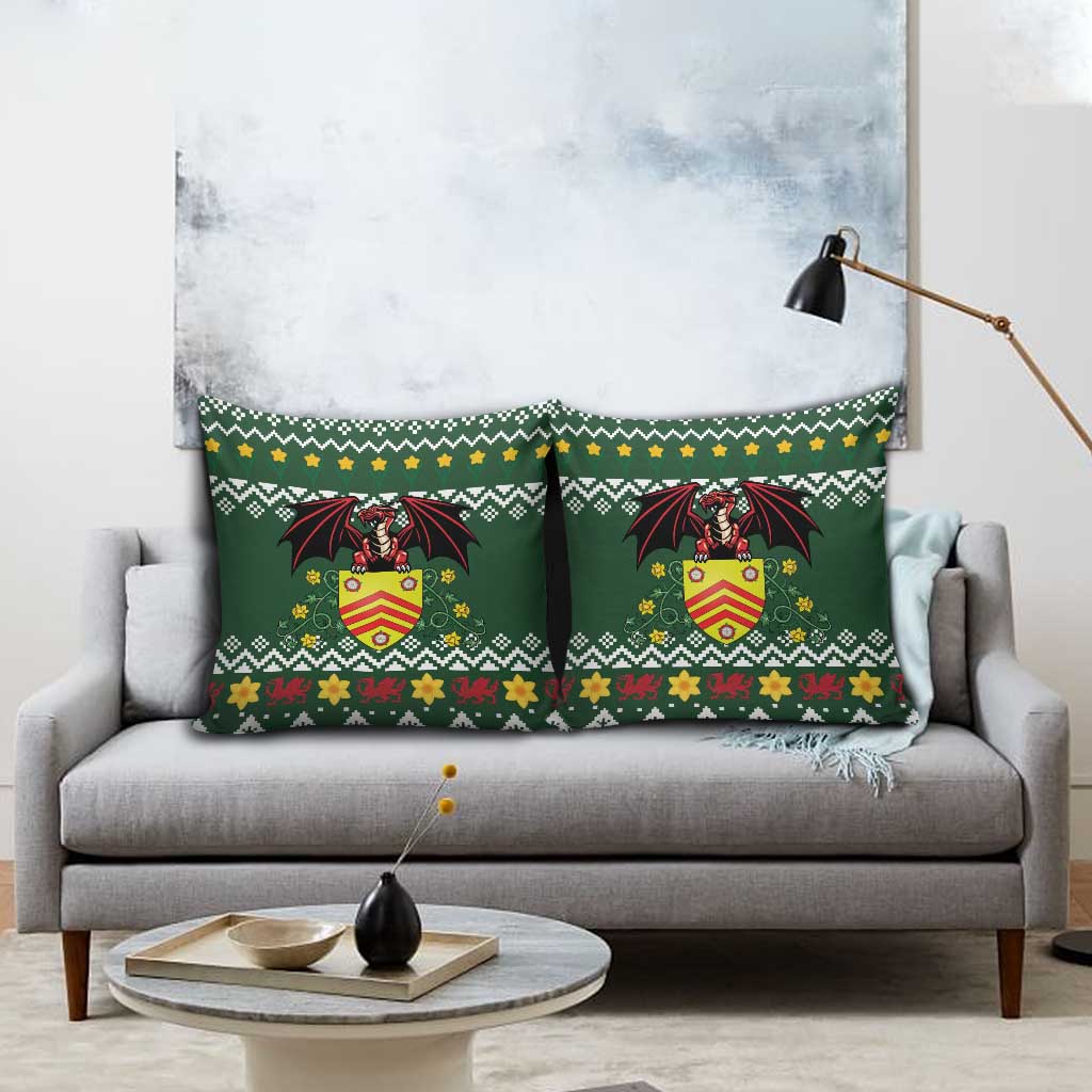 Glamorgan Wales Christmas Pillow Cover Cymru Dragon And Daffodil - Wonder Print Shop