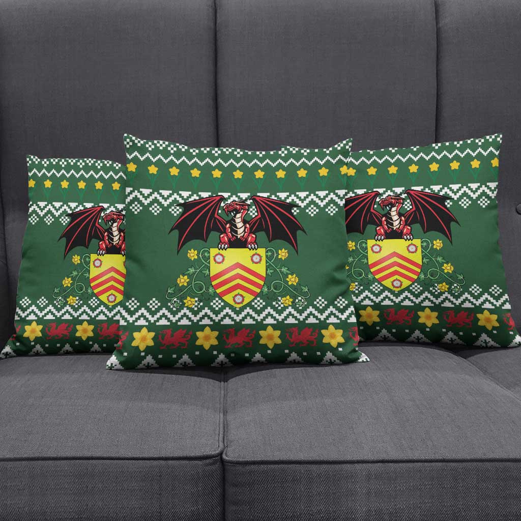 Glamorgan Wales Christmas Pillow Cover Cymru Dragon And Daffodil - Wonder Print Shop