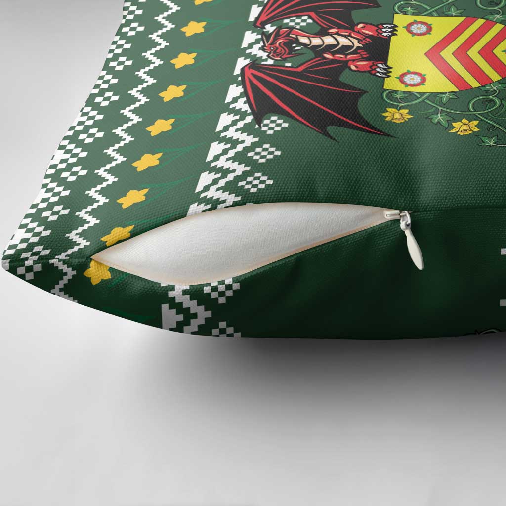 Glamorgan Wales Christmas Pillow Cover Cymru Dragon And Daffodil - Wonder Print Shop