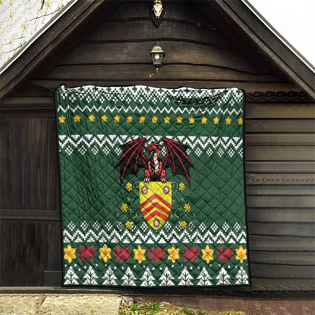 Glamorgan Wales Christmas Quilt Cymru Dragon And Daffodil - Wonder Print Shop