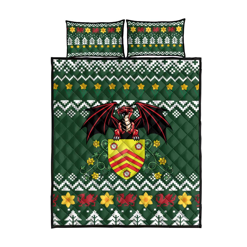 Glamorgan Wales Christmas Quilt Bed Set Cymru Dragon And Daffodil - Wonder Print Shop