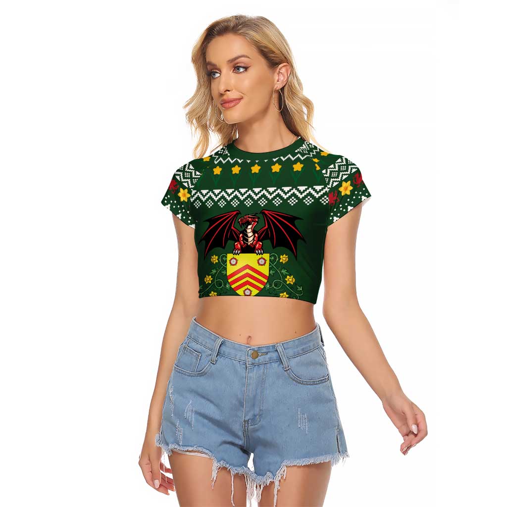 Glamorgan Wales Christmas Raglan Cropped T Shirt Cymru Dragon And Daffodil - Wonder Print Shop