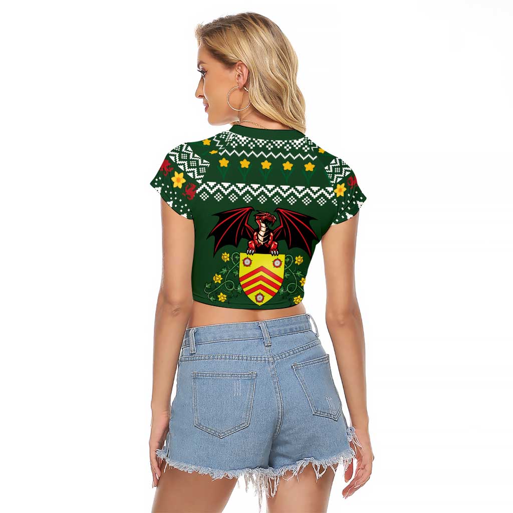 Glamorgan Wales Christmas Raglan Cropped T Shirt Cymru Dragon And Daffodil - Wonder Print Shop