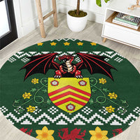 Glamorgan Wales Christmas Round Carpet Cymru Dragon And Daffodil - Wonder Print Shop