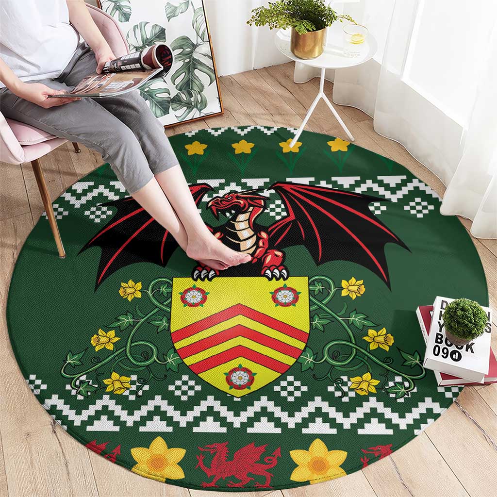 Glamorgan Wales Christmas Round Carpet Cymru Dragon And Daffodil - Wonder Print Shop