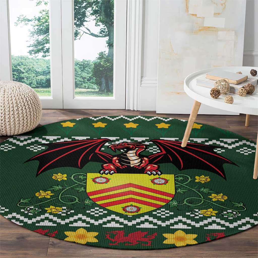 Glamorgan Wales Christmas Round Carpet Cymru Dragon And Daffodil - Wonder Print Shop