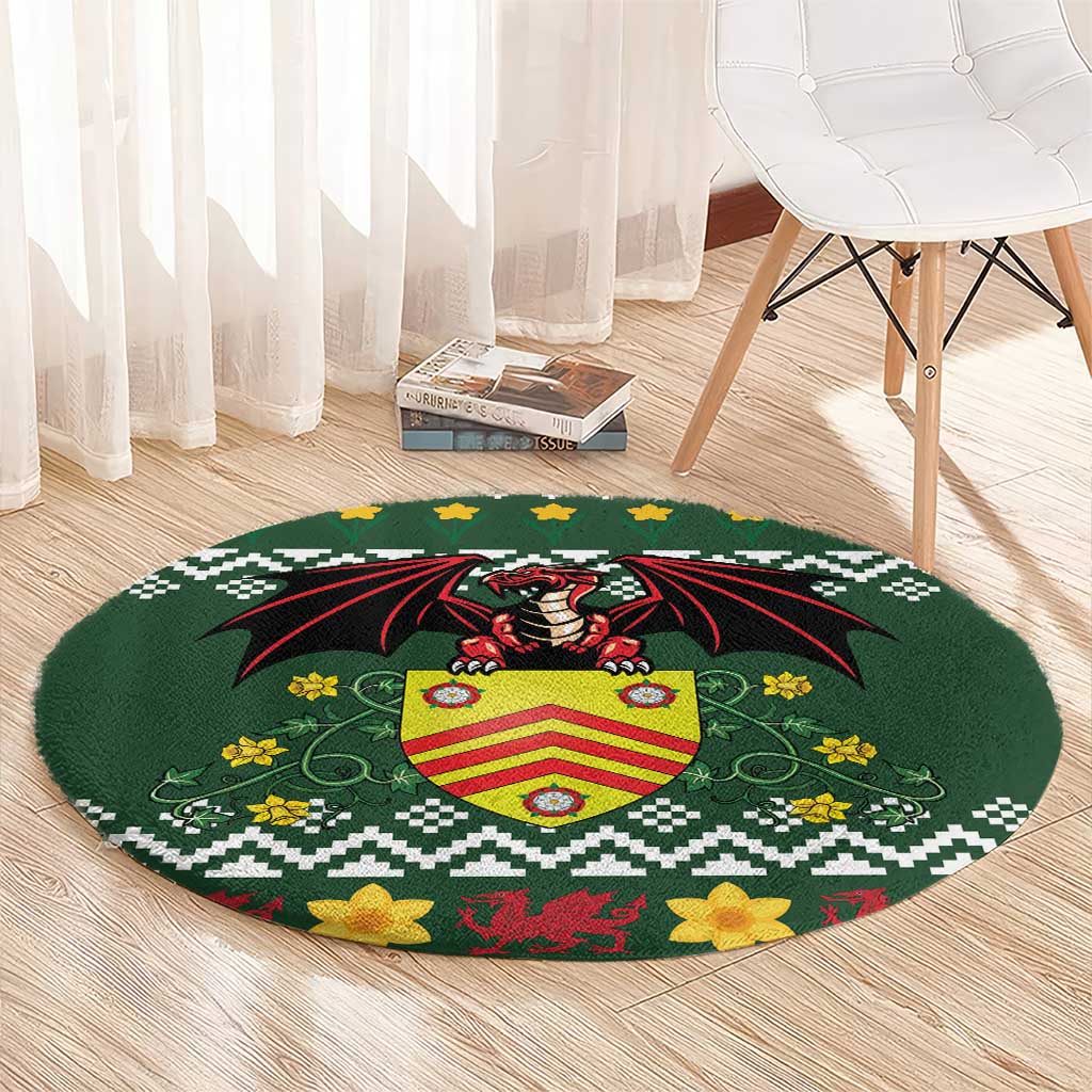 Glamorgan Wales Christmas Round Carpet Cymru Dragon And Daffodil - Wonder Print Shop