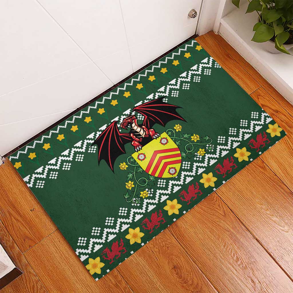 Glamorgan Wales Christmas Rubber Doormat Cymru Dragon And Daffodil - Wonder Print Shop