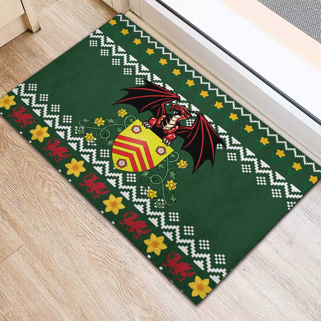Glamorgan Wales Christmas Rubber Doormat Cymru Dragon And Daffodil - Wonder Print Shop