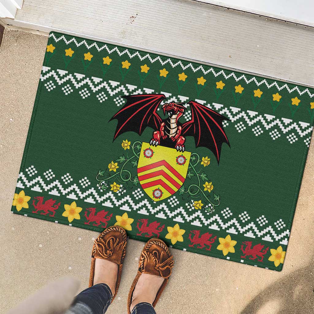 Glamorgan Wales Christmas Rubber Doormat Cymru Dragon And Daffodil - Wonder Print Shop