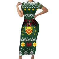 Glamorgan Wales Christmas Short Sleeve Bodycon Dress Cymru Dragon And Daffodil - Wonder Print Shop