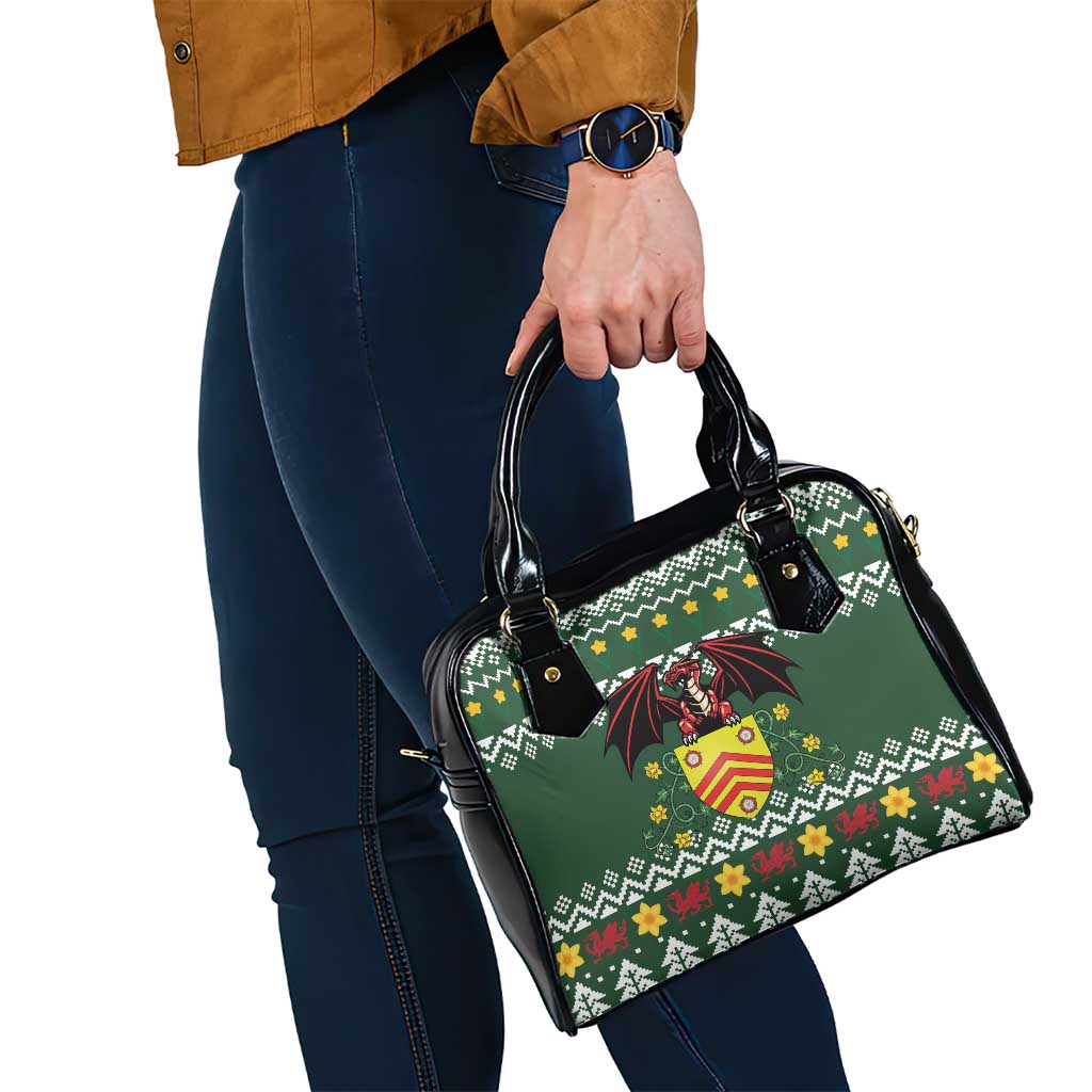Glamorgan Wales Christmas Shoulder Handbag Cymru Dragon And Daffodil - Wonder Print Shop