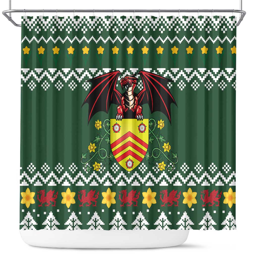 Glamorgan Wales Christmas Shower Curtain Cymru Dragon And Daffodil - Wonder Print Shop
