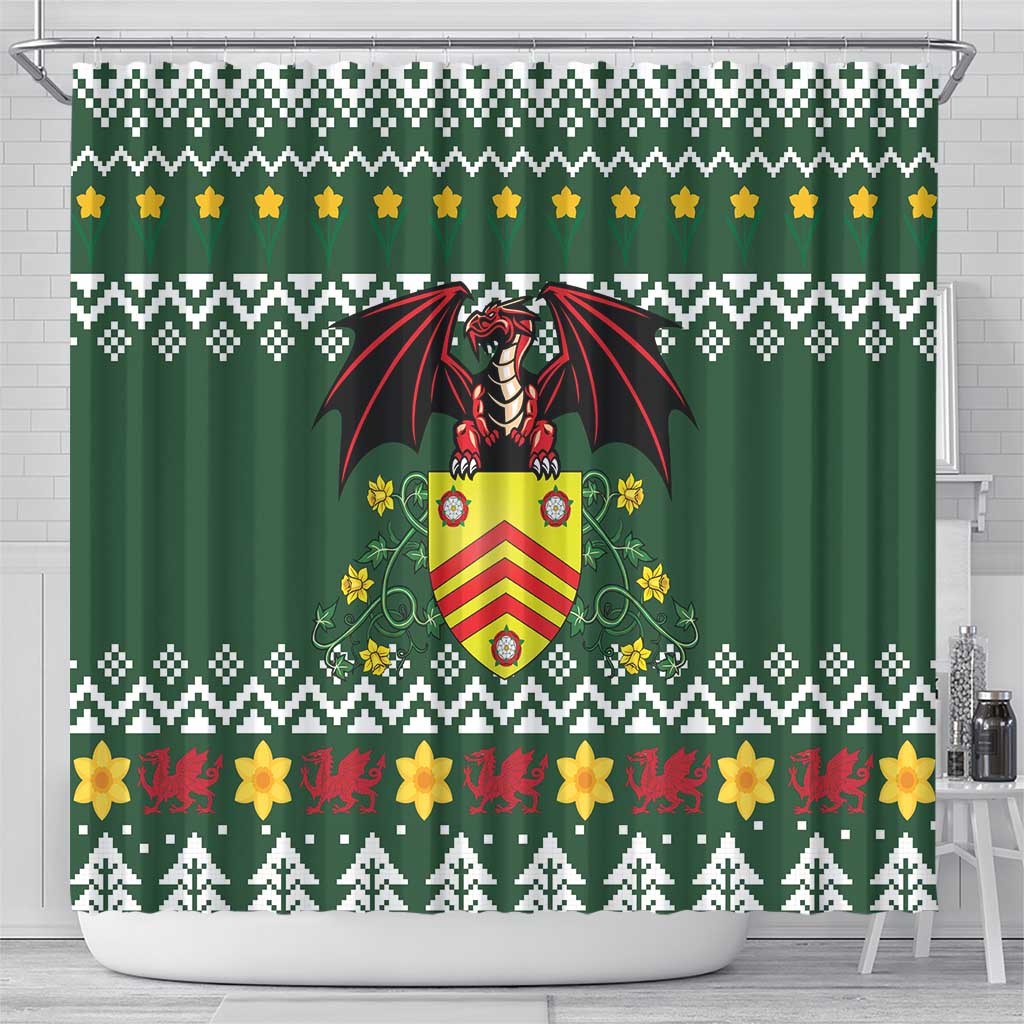 Glamorgan Wales Christmas Shower Curtain Cymru Dragon And Daffodil - Wonder Print Shop
