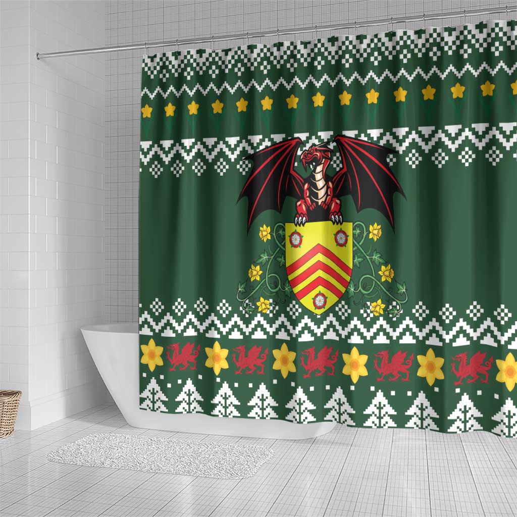Glamorgan Wales Christmas Shower Curtain Cymru Dragon And Daffodil - Wonder Print Shop