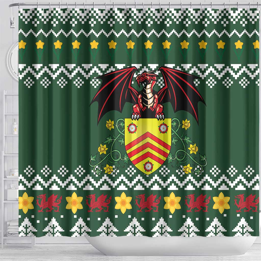 Glamorgan Wales Christmas Shower Curtain Cymru Dragon And Daffodil - Wonder Print Shop