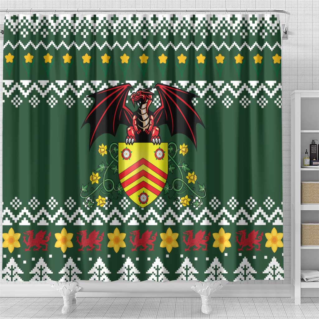 Glamorgan Wales Christmas Shower Curtain Cymru Dragon And Daffodil - Wonder Print Shop