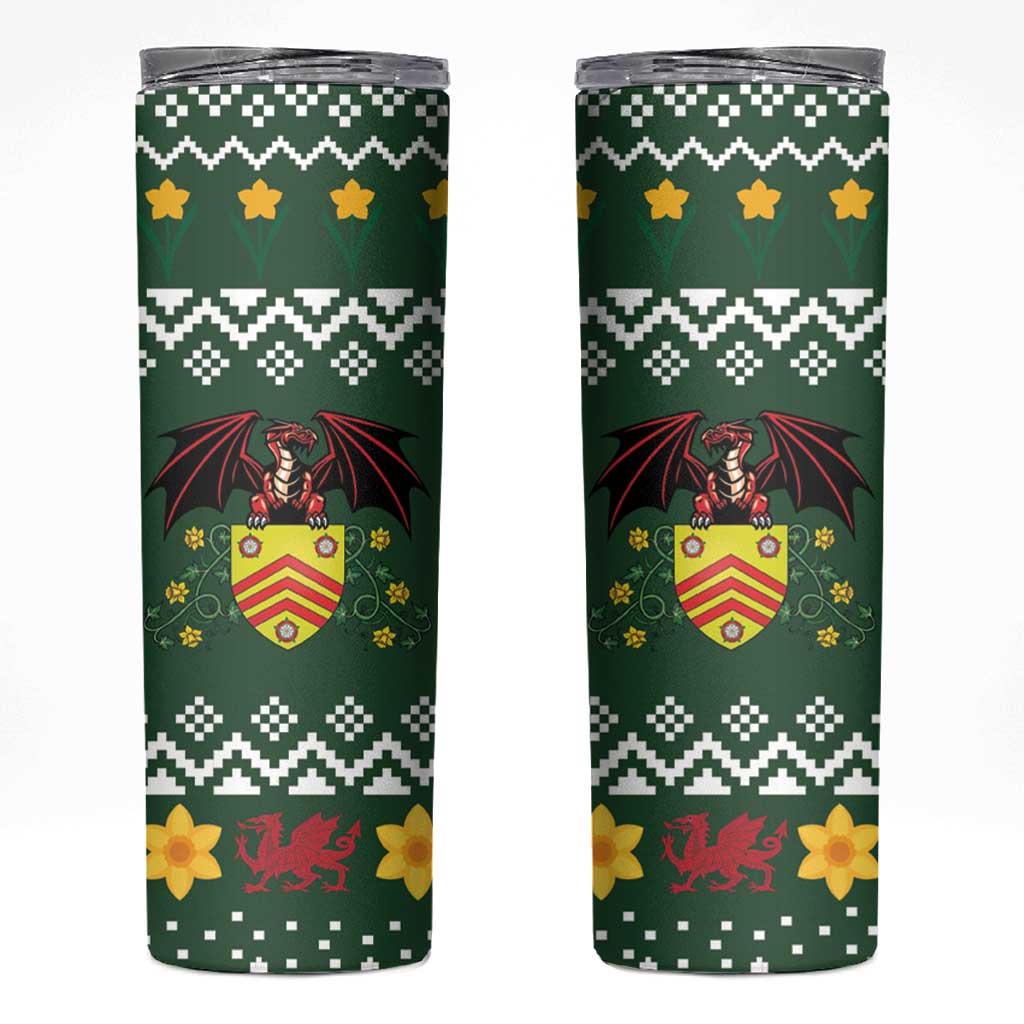 Glamorgan Wales Christmas Skinny Tumbler Cymru Dragon And Daffodil - Wonder Print Shop