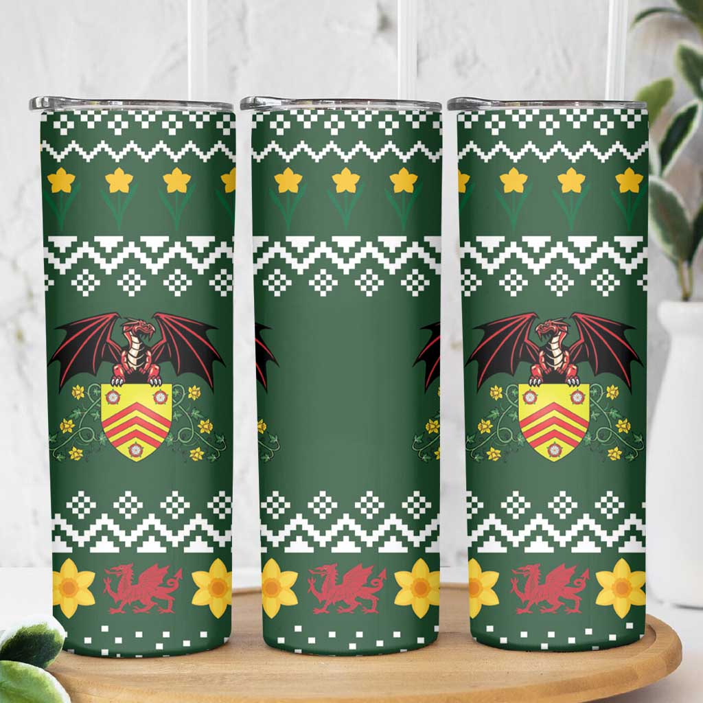 Glamorgan Wales Christmas Skinny Tumbler Cymru Dragon And Daffodil - Wonder Print Shop