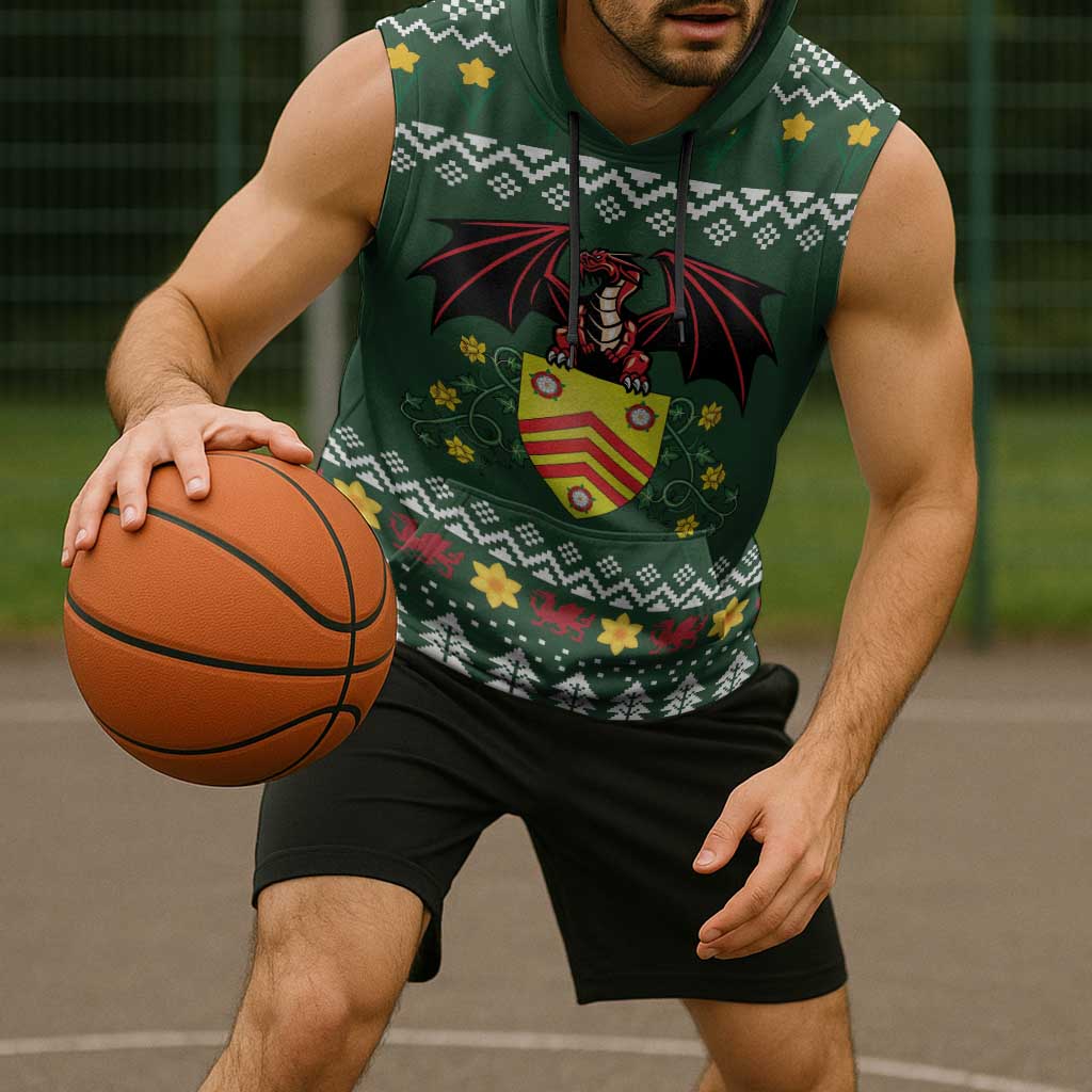 Glamorgan Wales Christmas Sleeveless Hoodie Cymru Dragon And Daffodil - Wonder Print Shop