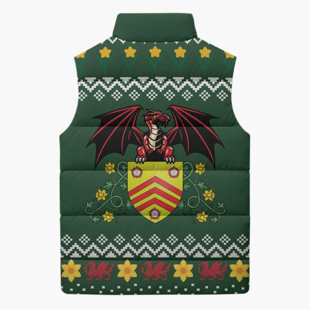 Glamorgan Wales Christmas Sleeveless Puffer Jacket Cymru Dragon And Daffodil - Wonder Print Shop