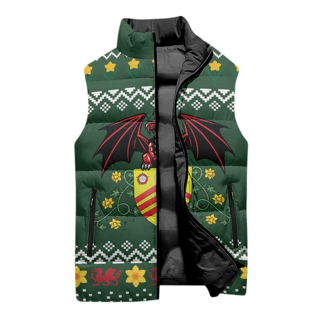 Glamorgan Wales Christmas Sleeveless Puffer Jacket Cymru Dragon And Daffodil - Wonder Print Shop
