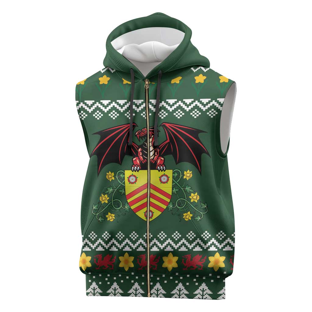 Glamorgan Wales Christmas Sleeveless Zip Hoodie Cymru Dragon And Daffodil - Wonder Print Shop