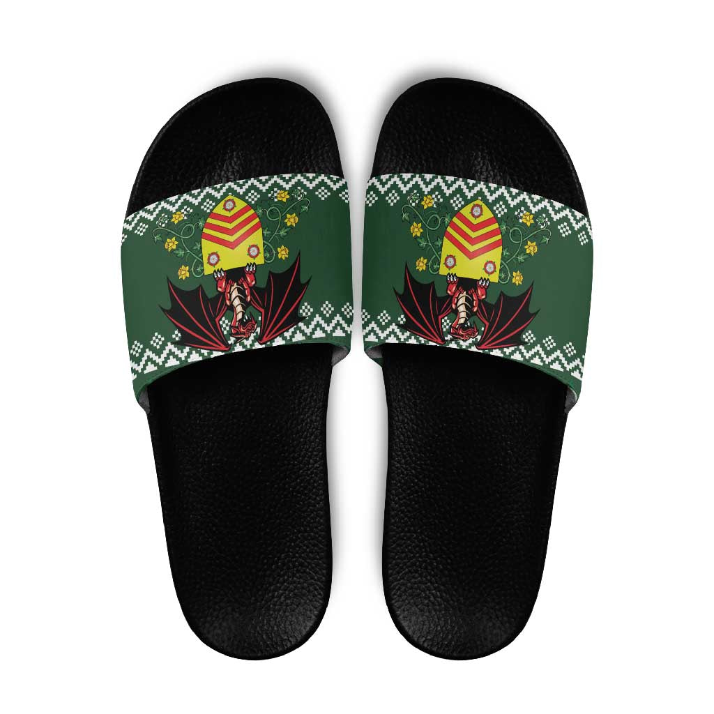 Glamorgan Wales Christmas Slide Sandals Cymru Dragon And Daffodil - Wonder Print Shop