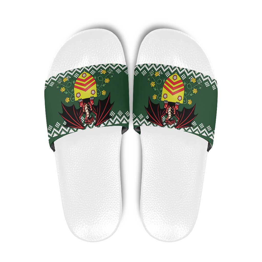 Glamorgan Wales Christmas Slide Sandals Cymru Dragon And Daffodil - Wonder Print Shop