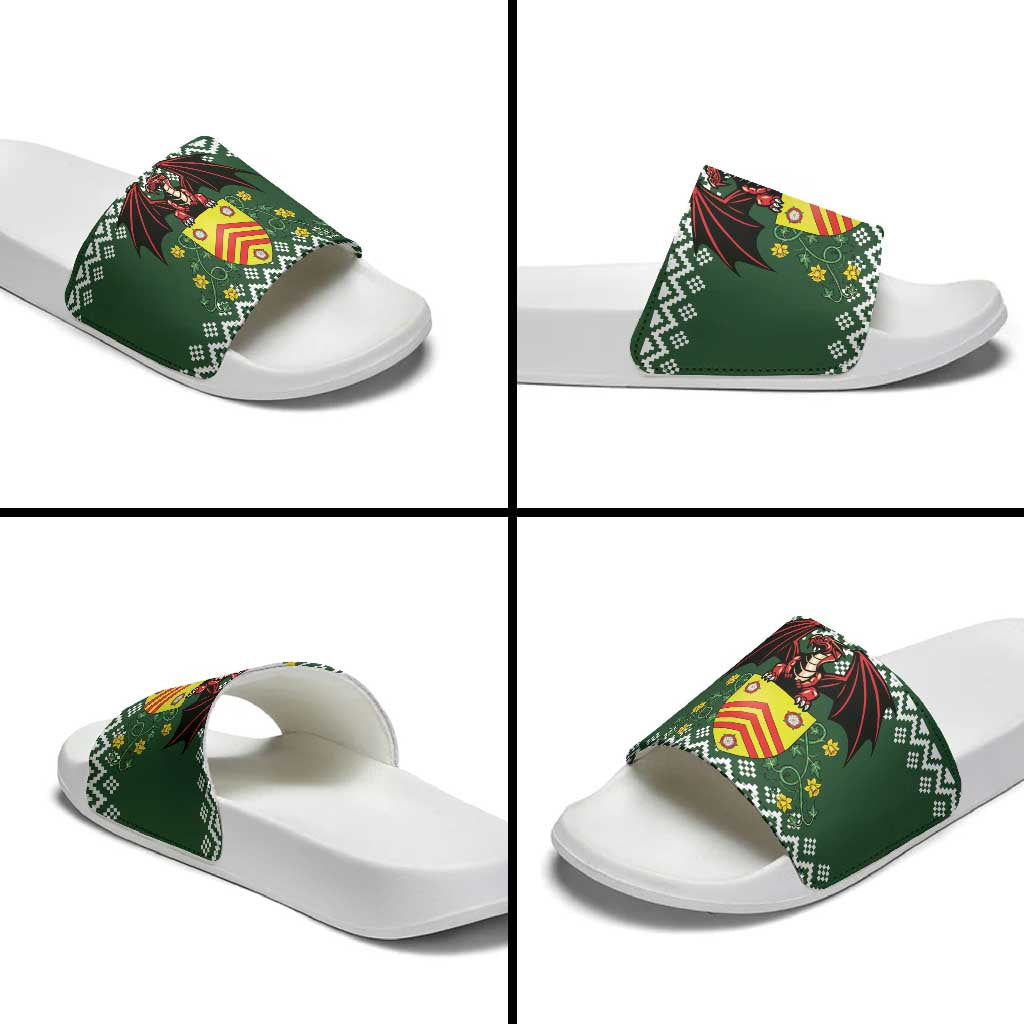 Glamorgan Wales Christmas Slide Sandals Cymru Dragon And Daffodil - Wonder Print Shop