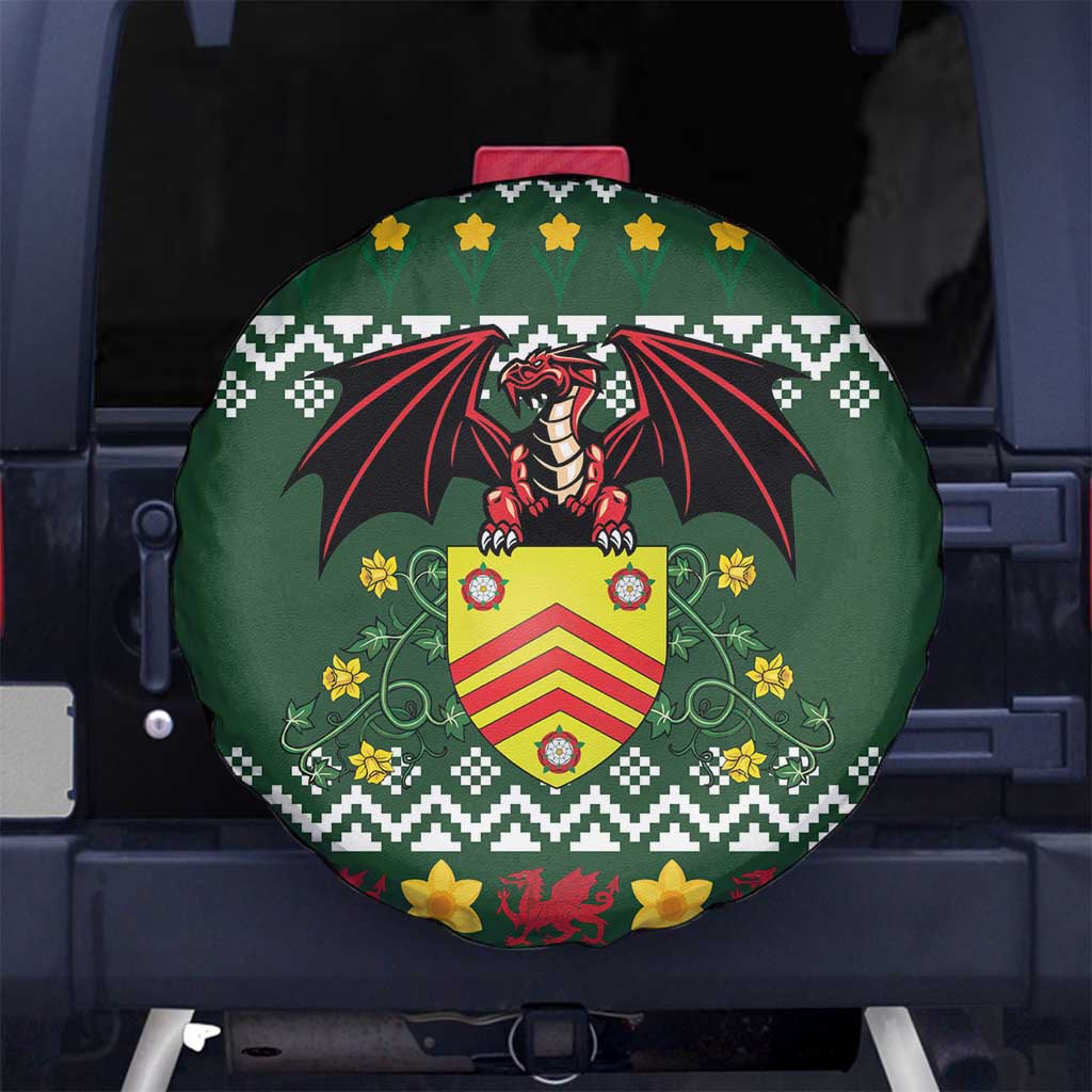 Glamorgan Wales Christmas Spare Tire Cover Cymru Dragon And Daffodil - Wonder Print Shop