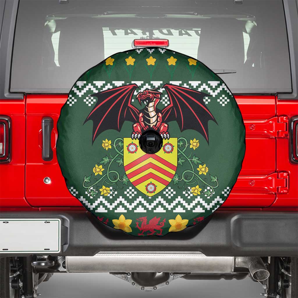 Glamorgan Wales Christmas Spare Tire Cover Cymru Dragon And Daffodil - Wonder Print Shop