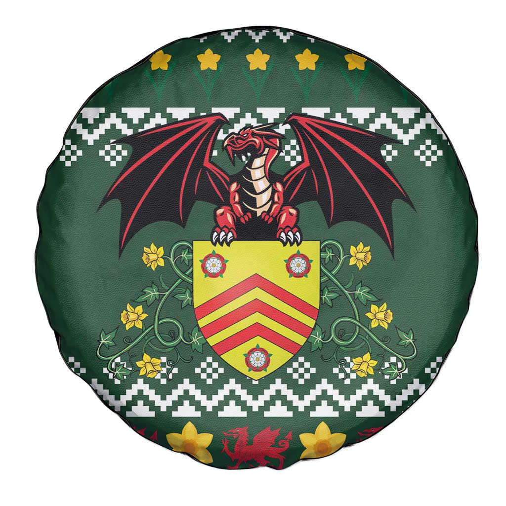 Glamorgan Wales Christmas Spare Tire Cover Cymru Dragon And Daffodil - Wonder Print Shop