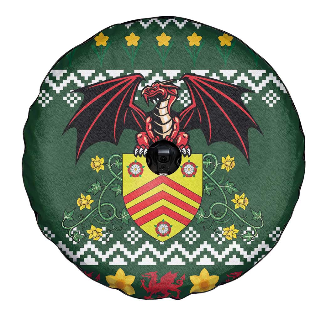 Glamorgan Wales Christmas Spare Tire Cover Cymru Dragon And Daffodil - Wonder Print Shop